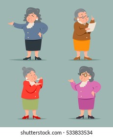 Vintage Adult Old Female Granny Character Icon Isolated Retro Cartoon Design Vector Illustration