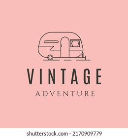 vintage adventure camper trailer line art logo vector symbol illustration design