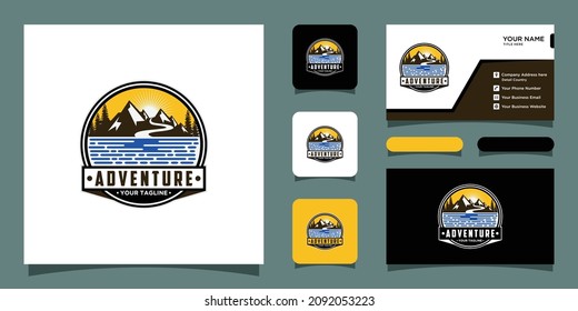 Vintage adventure logo design with business card design template