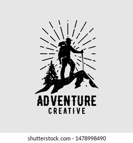 Vintage Adventure Male Hiking Logo Vector Icon Design Illustration