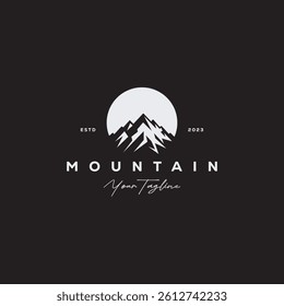 Vintage Adventure Outdoor Travel Stamp Label Logo Design Mountain and moon