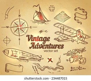 Vintage Adventures: vector set. Design elements 