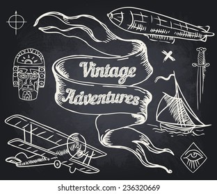 Vintage Adventures: vector set. Design elements 