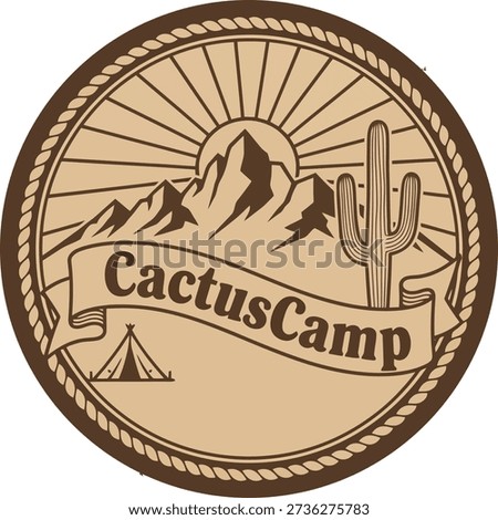 Vintage Adventurous Cactus Camp Logo Illustration on White Background Vector Illustration