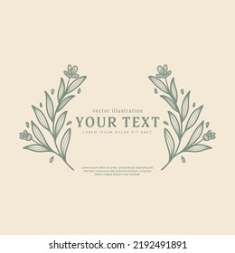 vintage aesthetic laurel wreath floral flower blossom leaves branch outline hand drawing frame for monogram or text copy invitation