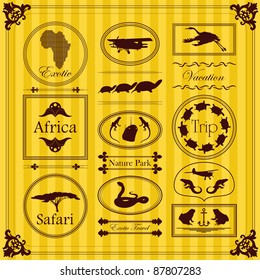 Vintage Africa labels and elements illustration collection