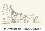 Vintage age egypt cairo orient desert biblic wall palm tree oasis scene text place white sky scenic view. Outline hand draw asian iran oman symbol sketch retro graphic line cartoon art vector style