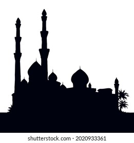 Vintage age egypt cairo orient desert church wall palm tree oasis scene text place white sky scenic view. Outline hand draw asian iran oman symbol sketch retro graphic line cartoon art vector style