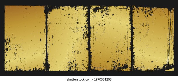 Vintage aged gold grunge background, vector illustration. Set of designer frames, gilded wall.