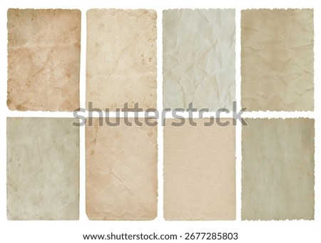 Vintage aged paper texture set. Old grunge parchment, retro antique background collection for design and scrapbooking