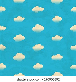 Vintage aged seamless pattern with clouds in the sky