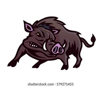 Vintage Aggressive Angry Animal In Action Illustration Logo - Hog