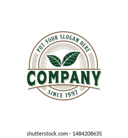 Vintage Agriculture Farm Circle Seal Logo Design With Leaf Illustration