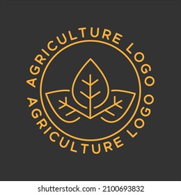 Vintage Agriculture Logo. Golden color.Retro Style luxury logo.Circle shape.