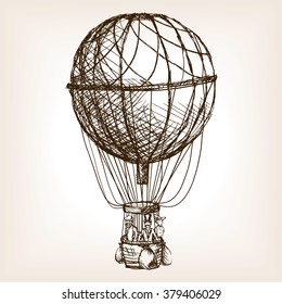 Vintage air balloon sketch style vector illustration. Old engraving imitation. Vintage air balloon hand drawn sketch imitation