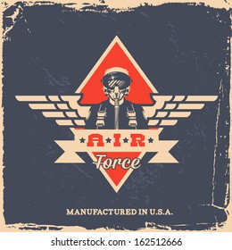 Vintage Air Force Label With Pilot (T-Shirt Print)