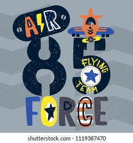 Vintage air force typography, T-Shirt design for kids.