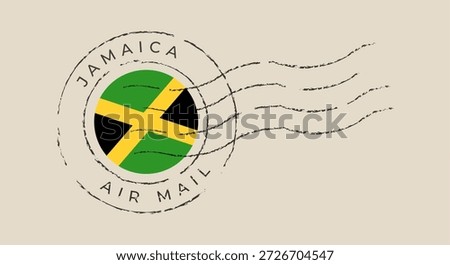 Vintage Air Mail Postmark with the flag of Jamaica, a circular travel stamp vector with a grunge texture..