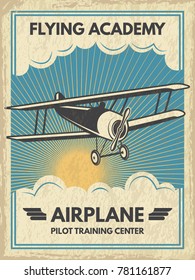 Vintage Aircaft Poster. Vector Illustration. Retro Banner With Airplane Fly