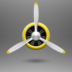Vintage Aircraft Propeller With Radial Engine. Vector.