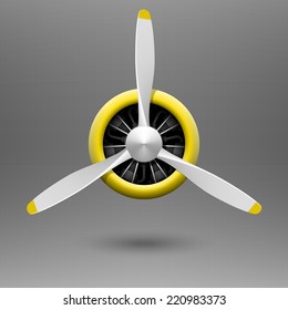 Vintage aircraft propeller with radial engine. Vector.