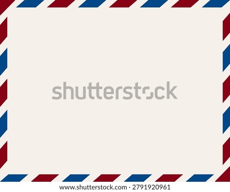 Vintage airmail envelope with red and blue striped border frame on vintage background. Blank envelope. Perfect for vintage-themed projects.