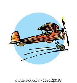 Vintage airplane, drawing, vector graphics, illustration