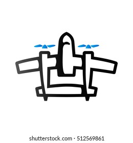 Vintage airplane icon in duo tone color. Double propeller bomber