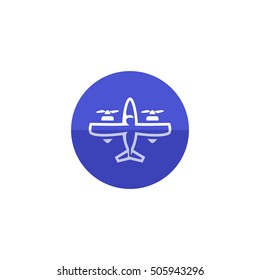 Vintage airplane icon in flat color circle style. Double propeller
