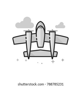 Vintage airplane icon in flat outlined grayscale style. Vector illustration.