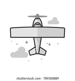 Vintage Airplane icon in flat outlined grayscale style. Vector illustration.