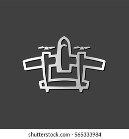 Vintage airplane icon in metallic grey color style. Double propeller bomber