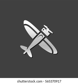 Vintage Airplane Icon In Metallic Grey Color Style.