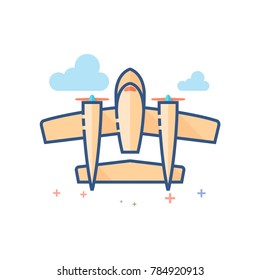 Vintage airplane icon in outlined flat color style. Vector illustration.