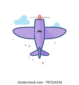 Vintage airplane icon in outlined flat color style. Vector illustration.
