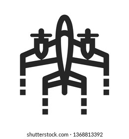 Vintage airplane icon in thick outline style. Black and white monochrome vector illustration.