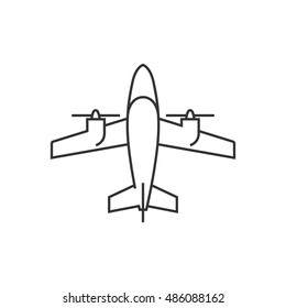 Vintage airplane icon in thin outline style. Double propeller bomber world war