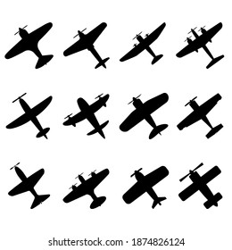 Conjunto vectorial de icono de avión vintage. colección de signos de ilustración de maíz. símbolo de la fuerza aérea.