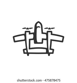 Vintage airplane icons in single color. Double propeller bomber world war