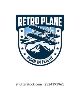 Vintage airplane illustration isolated on white background. Design elements for logo, label, emblem, sign. Vector illustration