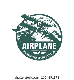 Vintage airplane illustration isolated on white background. Design elements for logo, label, emblem, sign. Vector illustration