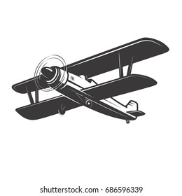 Vintage airplane illustration isolated on white background. Design elements for logo, label, emblem, sign. Vector illustration