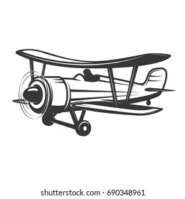 Vintage airplane illustration isolated on white background. Design elements for logo, label, emblem, sign. Vector illustration