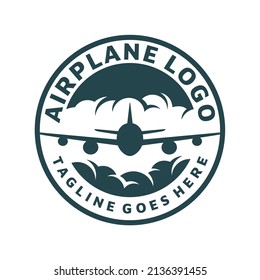 Vintage airplane logo vector. Retro plane with emblem logo.