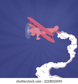 vintage airplane on blue background with smokes. classic fighter jet vector illustration
