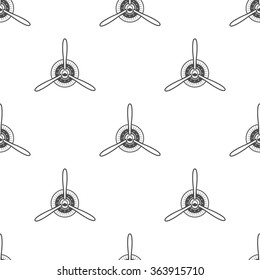 Vintage airplane pattern. Biplane propellers seamless background. Retro Aircraft wallpaper and design elements. Aviation style. Fly propeller, old icon, isolated. Vector