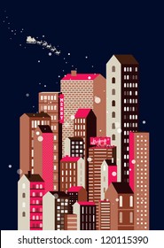 vintage airplane in the sky vector/ building illustration/ cityscape background/