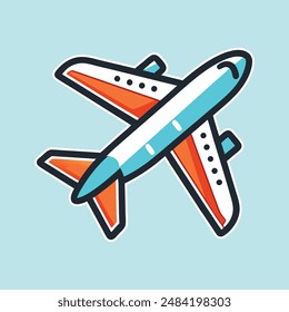 Vintage airplane sticker on sky blue background. Vector illustration