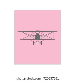 Vintage airplane Vector black icon on color sticker. Material design