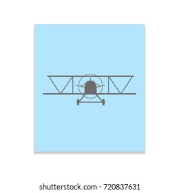 Vintage airplane Vector black icon on color sticker. Material design